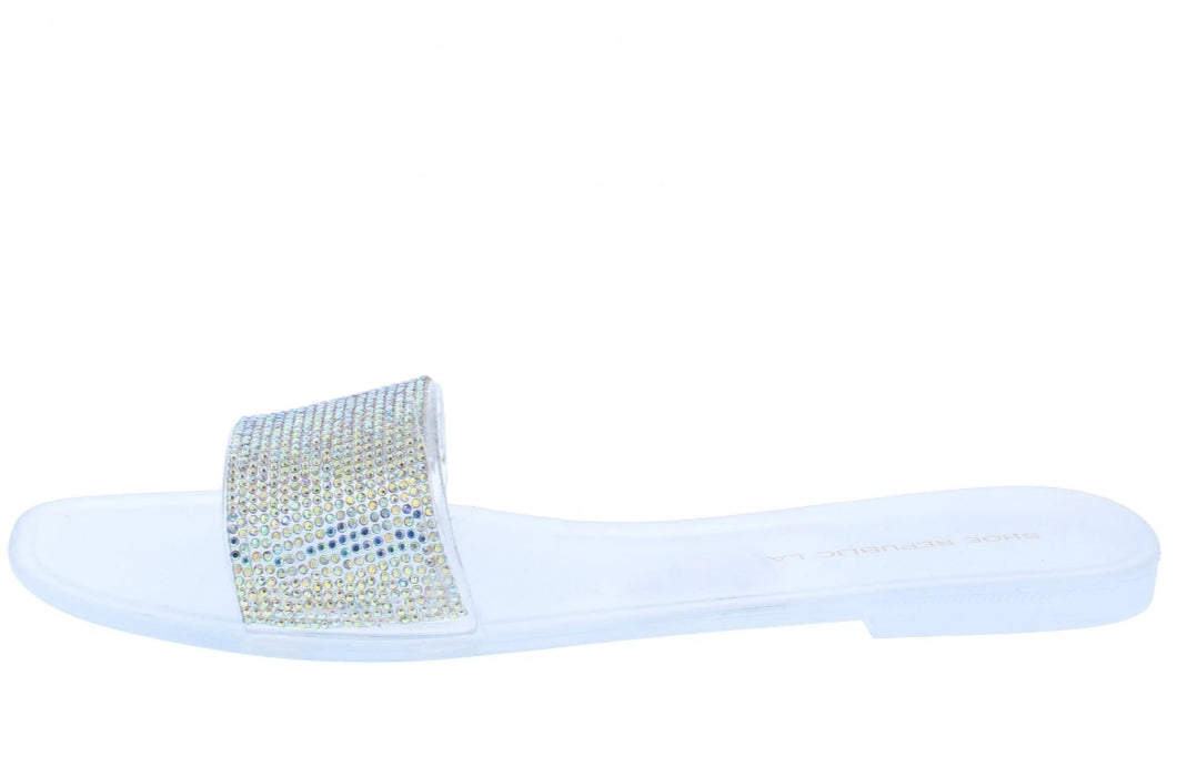 Open Toe Rhinestone Slide Sandal