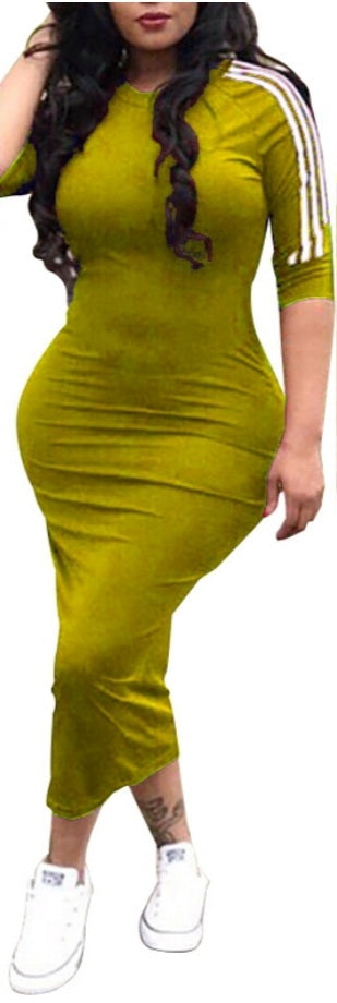 White Striped Mustard Dress