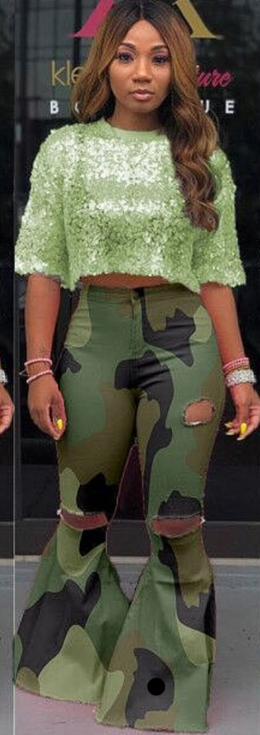 Fatigue Flare Pants with Holes