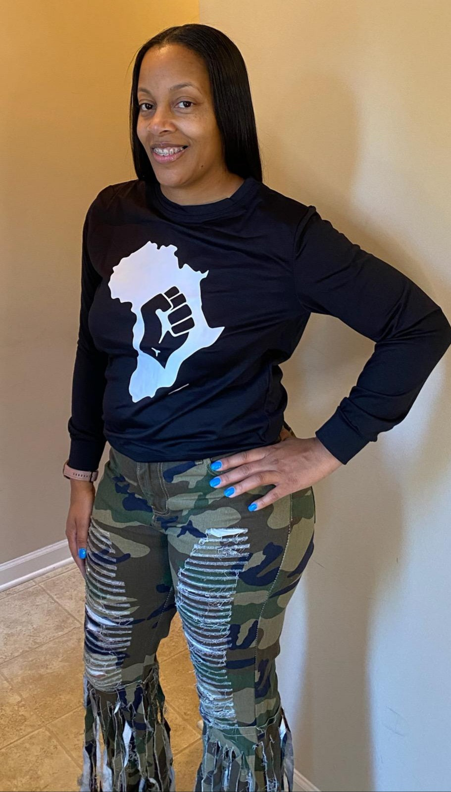 "Mottled Tassel Bell Bottom Jeans"