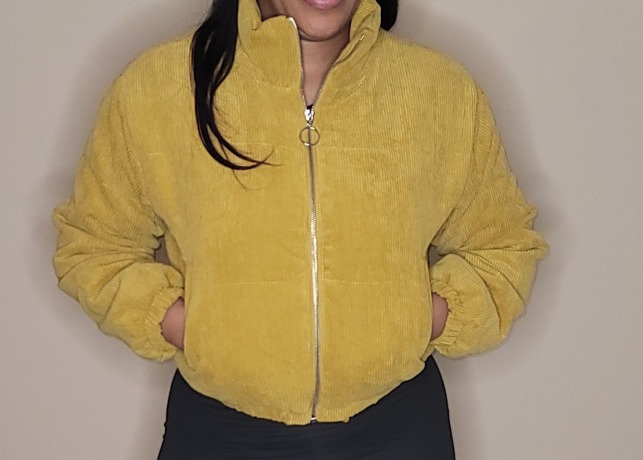 "Gold Corduroy Bomber Biker Jacket"