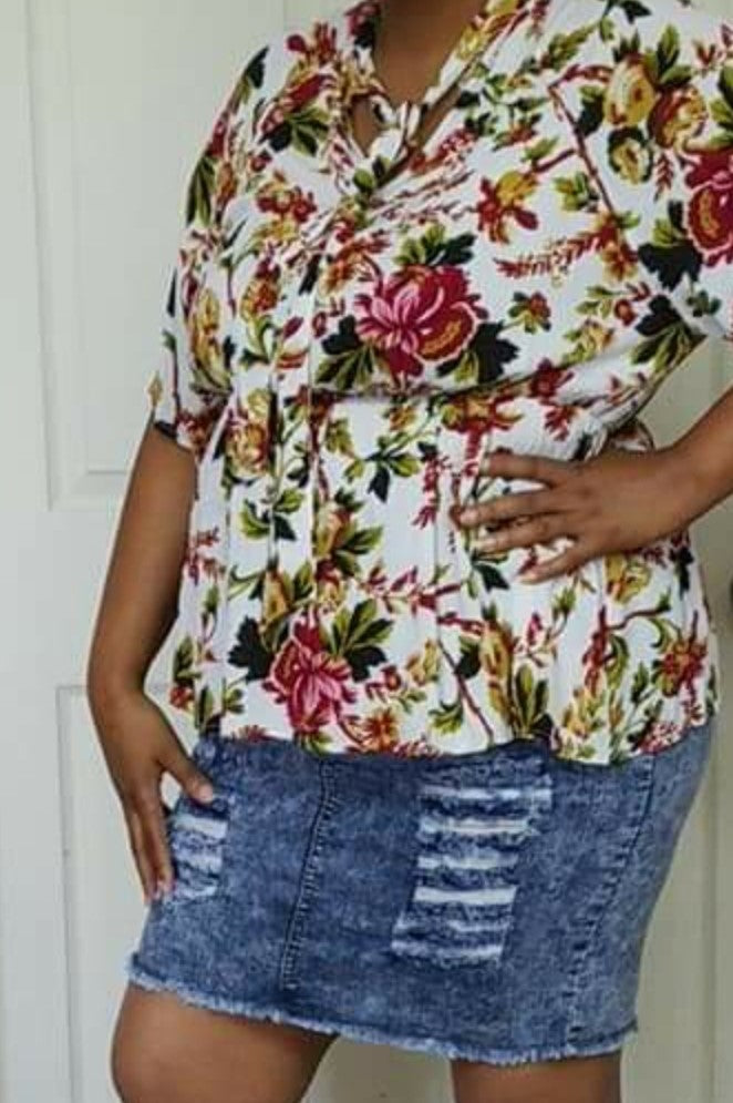 Zenobia Distressed Acid Washed Denim Skirt