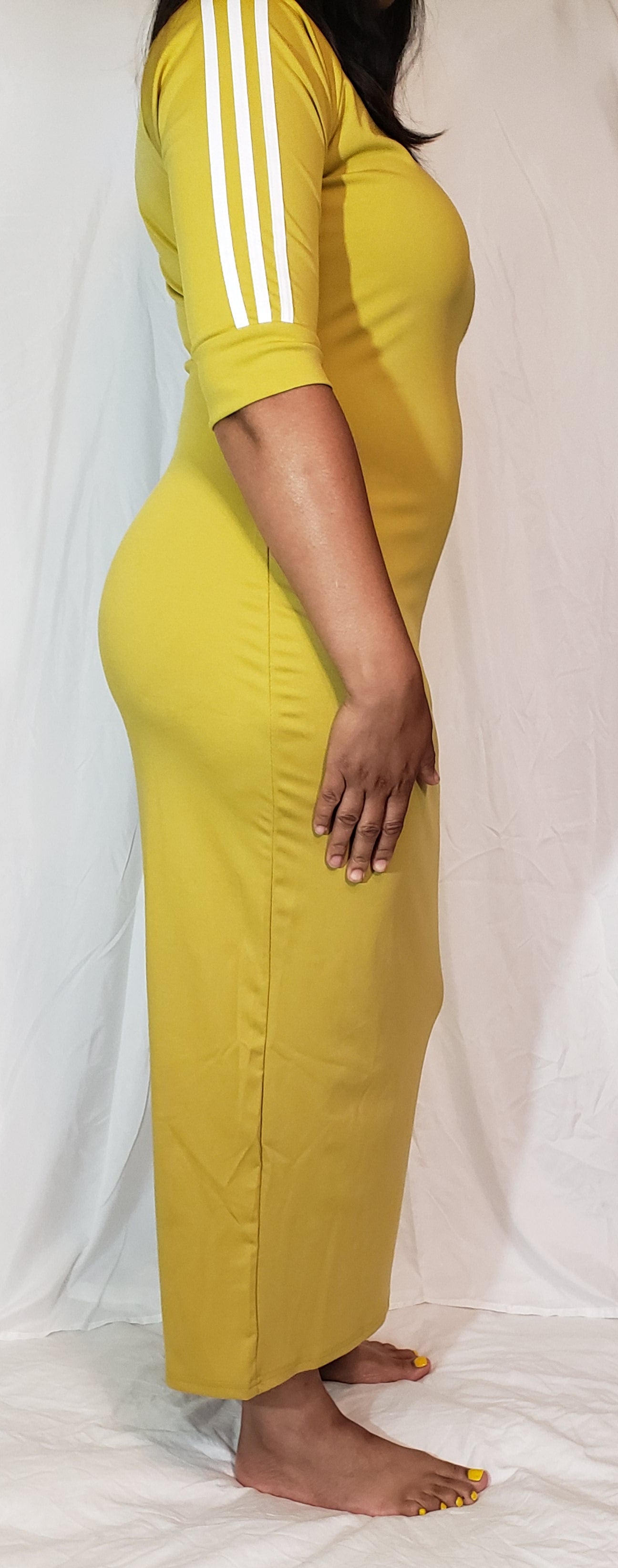 White Striped Mustard Dress