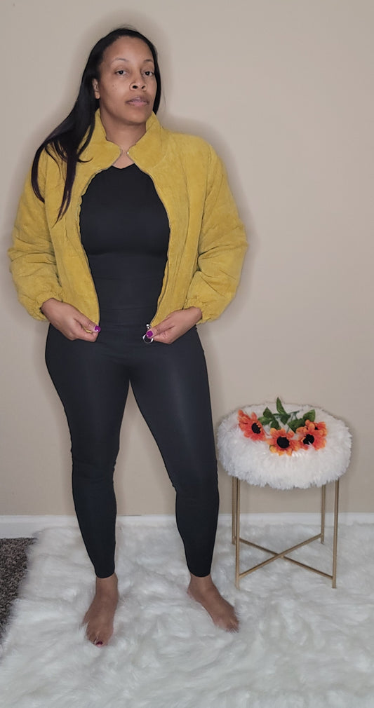 "Gold Corduroy Bomber Biker Jacket"