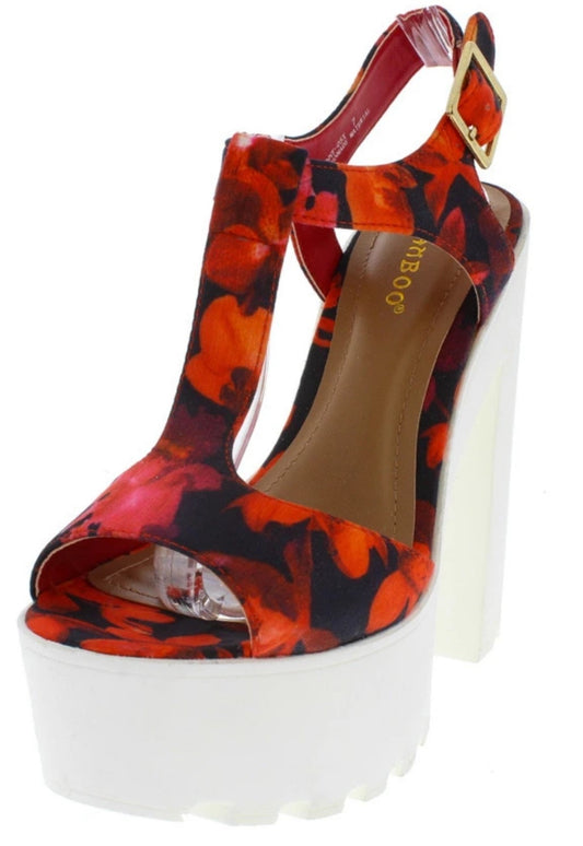 Red Johnny Floral Heel